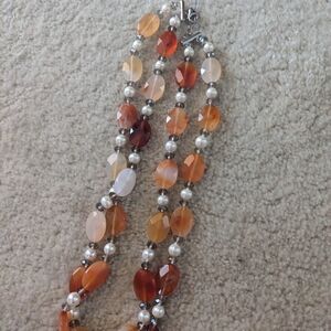 Elegant Orange and White Beaded Necklace